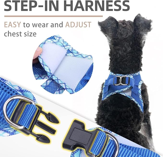 PUPTECK Dog Harness and Leash Set for Small Medium Dogs No Pull Step-in Soft Mesh Puppy Cat Vest Harnesses Reflective at Night, Blue S