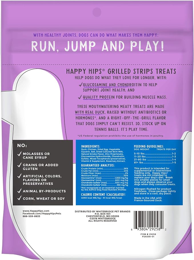Happy Hips Grilled Dog Treats, Duck, 10 oz. Pouch
