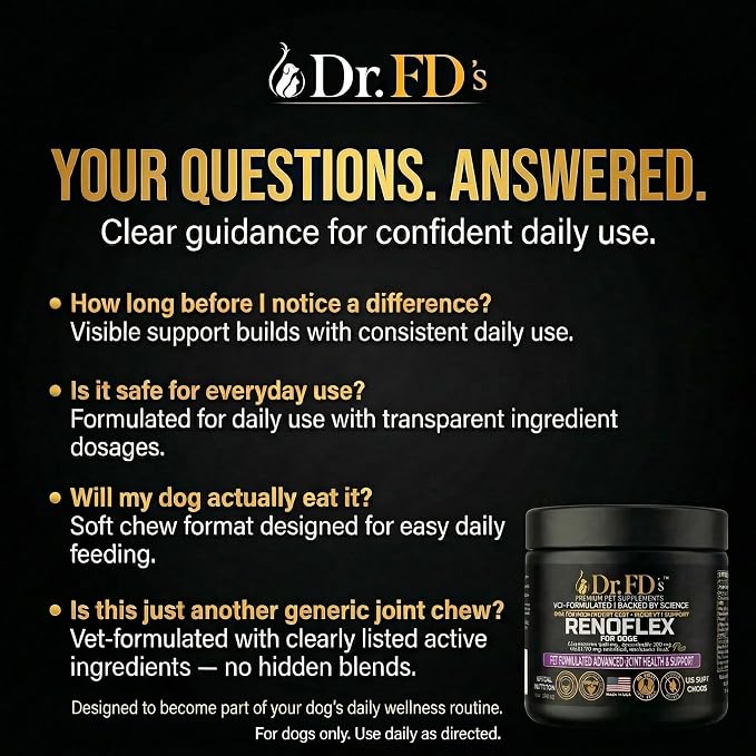 Dr. FD's RenoFlex Dog Joint Supplement, Vet-Formulated Soft Chews, 120 Count, Hip and Joint Support with Glucosamine, Chondroitin, MSM and Turmeric, Joint Comfort and Mobility, Natural Beef Flavor