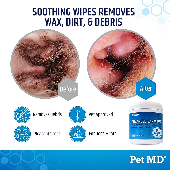 Pet MD Cat and Dog Ear Cleaner Wipes, 100 Count