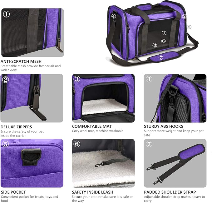 Henkelion Large Cat & Dog Carrier, Up to 25 lbs, Soft Sided Collapsible, Purple