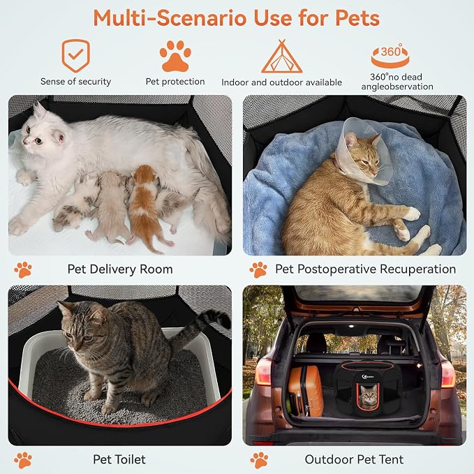 Siedihit Black Dog Cat Playpen, Puppy Pet Playpen Indoor for Small Dog Crate Tent Cage Outdoor, Portable Pop Up Dogs Enclosure Kennel with Carrying Case for Dogs/Cats/Rabbits