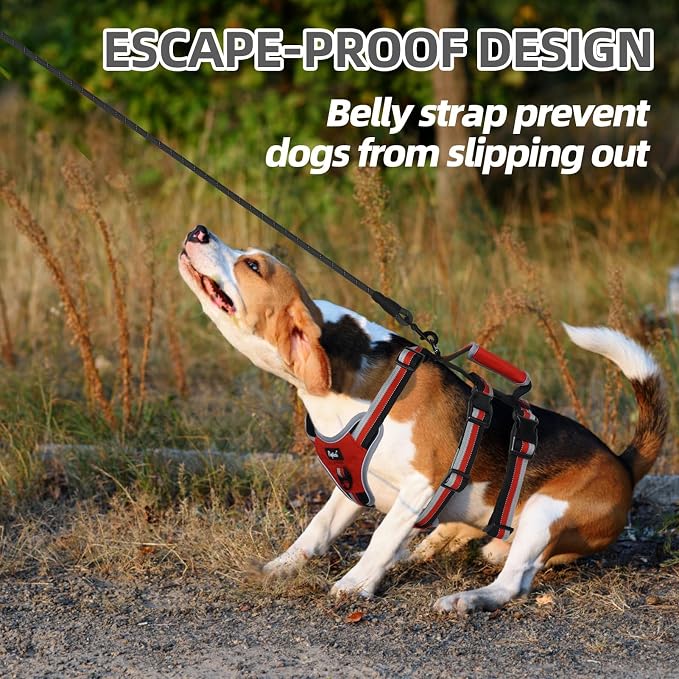 PUPTECK Escape Proof Dog Harness with Padded Handle, No Pull Pet Vest Harness Durable Reflective for Medium Large Dogs Walking Training and Running, Red, M