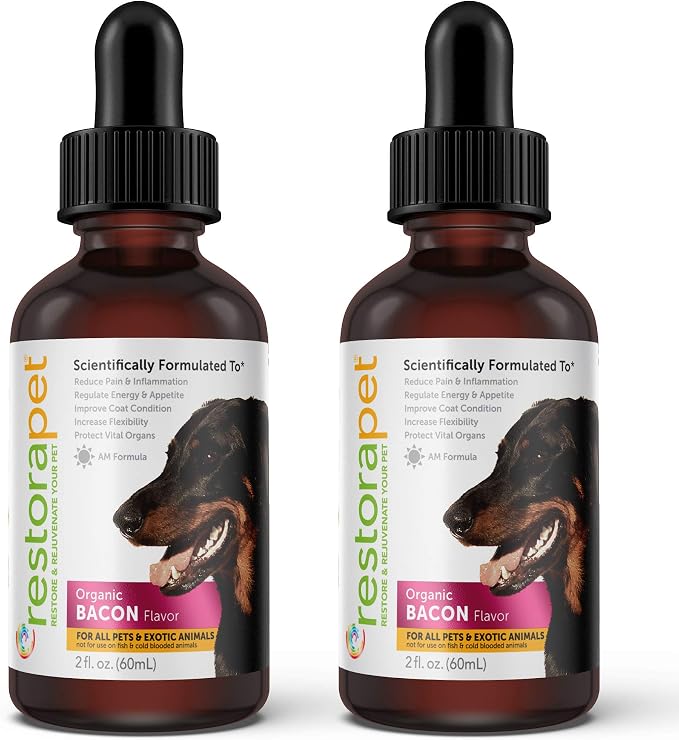 RestoraPet 2-Pack Dog & Cat Bacon Liquid Multivitamin | Dog Arthritis Pain Relief | Hip & Joint Vitamins for Dogs - Anti Inflammatory Supplement for Dogs & Cats | Plant-Based & Non-GMO, Vet Approved