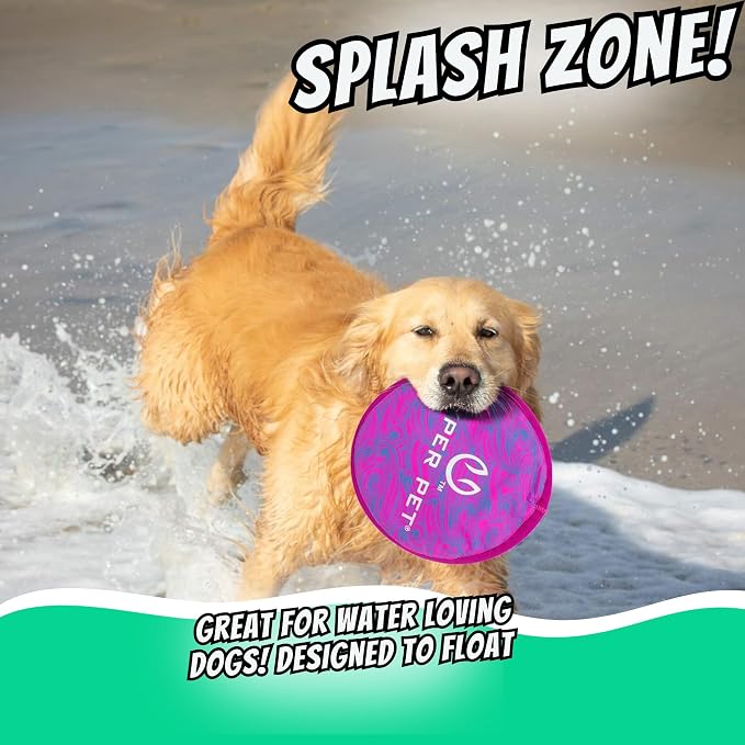 Hyper Pet Flippy Flopper Flying Disc Soft Dog Toy, 9 Inches, Purple Swirl | Safe on teeth, stays on the water surface for pool and lake fetch games, keeps active pups leaping and chasing every day
