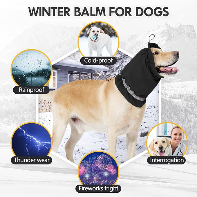 Dog Ear Cover Adjustable Ear Protection Winter Warm Outdoor Rainproof Travel Coldproof Dog Neck Wrap Black M