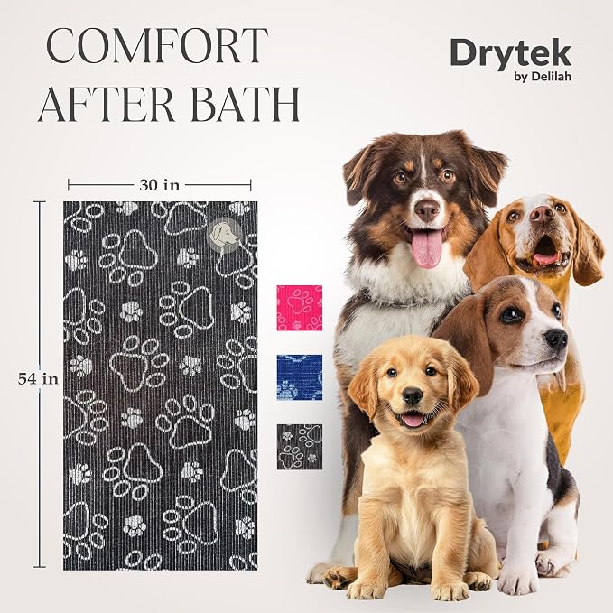 Delilah Home Drytek Dog Towel - Quick-Dry Pet Towel for Large Dogs, Ultra Absorbent & Odor-Resistant - Lightweight Sand-Resistant for Outdoor Bath, Grooming Supplies, Beach & Travel - 30x54 in - Black