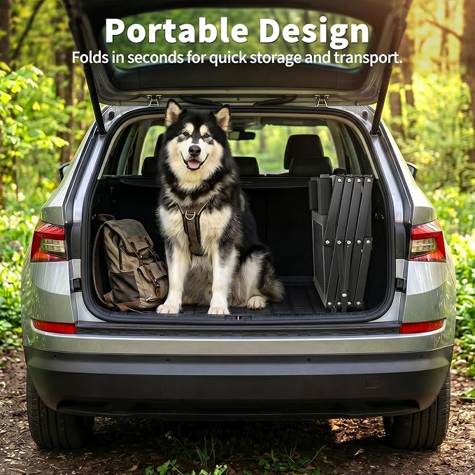 4-Step Dog Stairs for Car, 17” Wide Adjustable Pet Steps for SUV & Truck, Foldable Dog Ramp Ladder for Small, Medium & Large Dogs