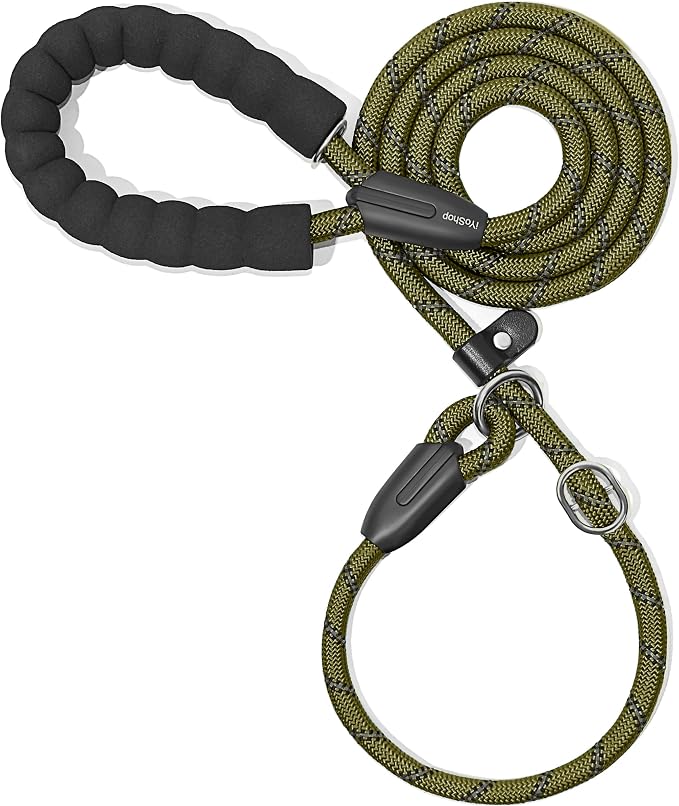 iYoShop Durable Slip Lead Dog Leash, 1/2" x 4 FT, Military Green | Padded Handle, Reflective Threads, No Pull, Dog Training Leash
