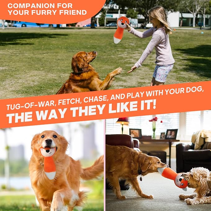 Fida Squeaky Dog Toys for Aggressive Chewers, 3 in 1, Tough Dog Ball | Dog Chew Toys with 3 Layers, to Keep Them Busy, Interactive for Small, Medium and Large Dogs, Gift Box, Fox