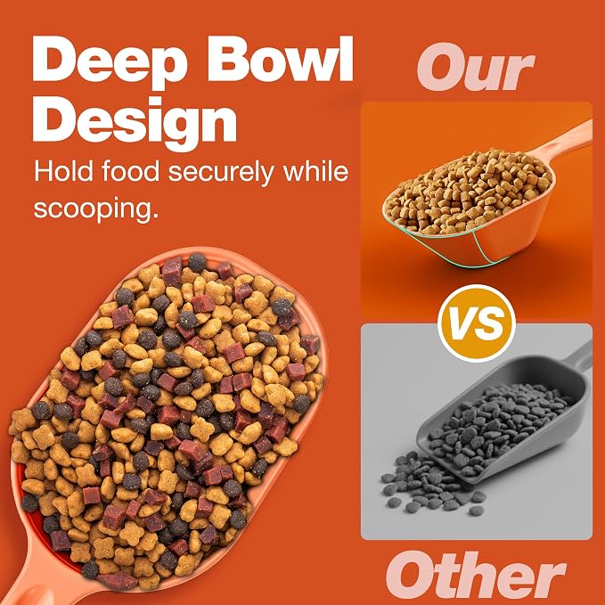 Dog Food Scoop 2 Pack, Pet Cup Capacity Cat Food Scooper With Measuring Lines For Dog, Puppy and Cat Coffee Bean, Flour Scoop Orange