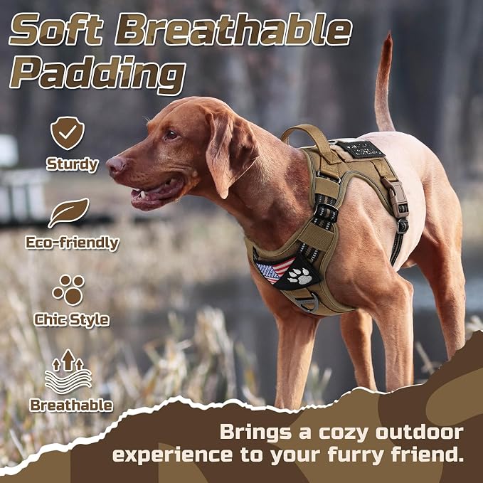 rabbitgoo Tactical Dog Harness for X-Large, No Pull Military Service Vest | Molle & Handle, Heavy Duty, Adjustable, Reflective Straps, Easy Control for Training Walking, Brown, X-Large