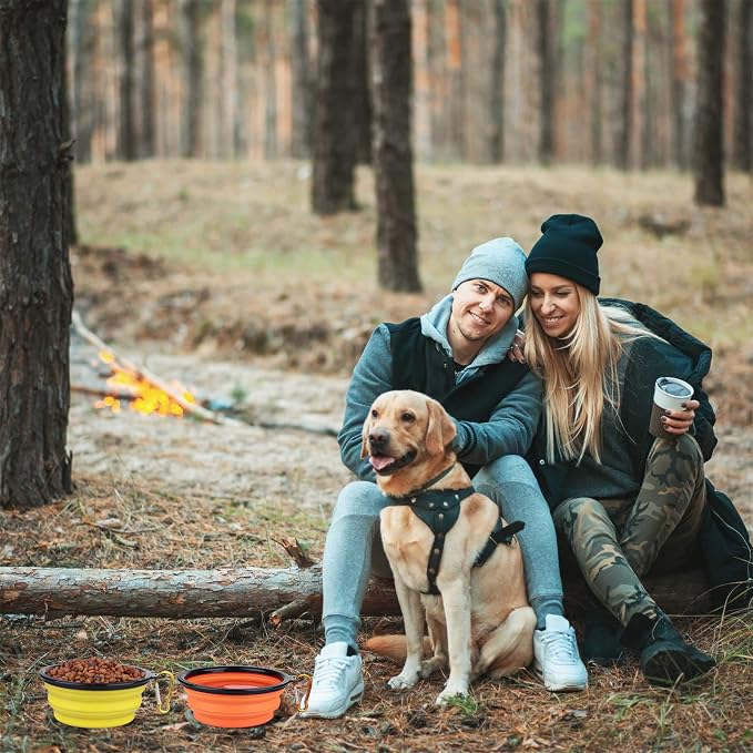 Dog Bowl Pet Collapsible Bowls, 2 Pack Collapsible Dog Water Bowls for Cats Dogs, Portable Pet Feeding Watering Dish for Walking Parking Traveling with 2 Carabiners (Small, Orange+Yellow)