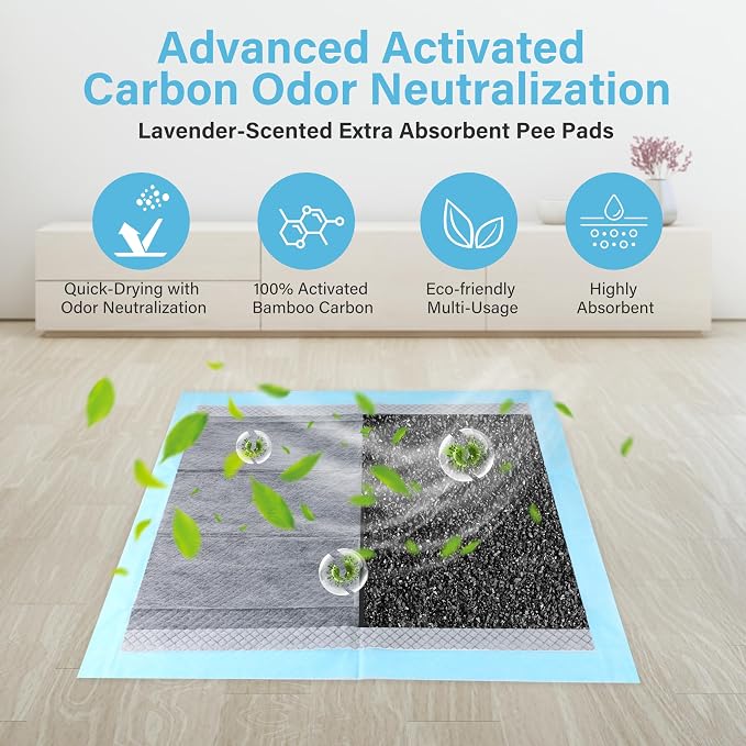 Extra Large Puppy Pad - 23"x35" 40 Pack, Super Absorbent Waterproof, Odor Eliminating, Leak-Proof, 6-Layer Ultra Charcoal Dog Training Pads, Disposable Pee Pad for Puppies, Dogs, Cats & Rabbits