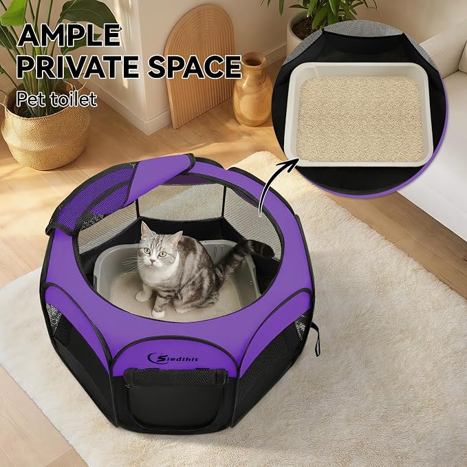 Siedihit Dog Cat Playpen, Puppy Pet Playpen, Small Dogs Tent Crates Cage Indoor/Outdoor, Portable Pop Up Dog Kennel Playpen with Carrying Case for Dogs/Cats/Rabbits,Purple