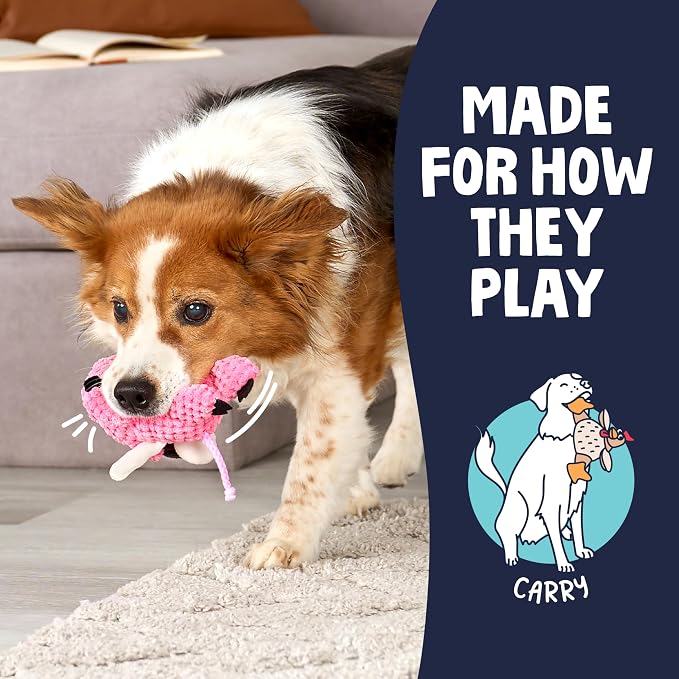 goDog Farm Friends Sitting Flying Pig Squeaky Dog Toy, Plush with Chew Guard Technology, Pink, Mini