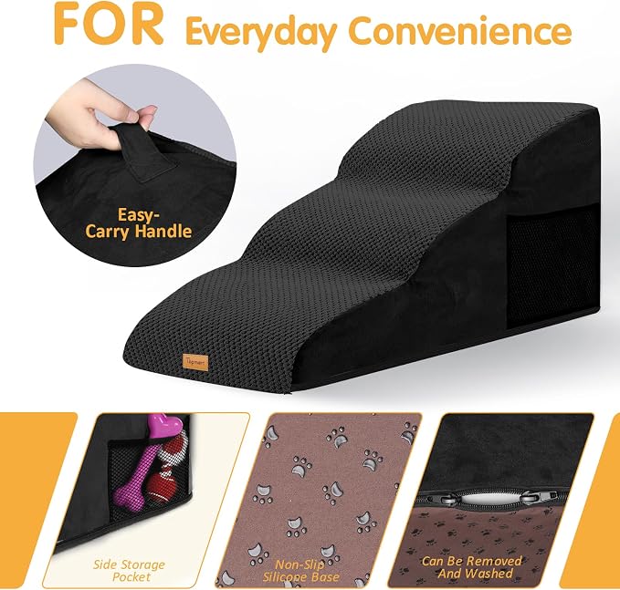 Topmart High Density Extended Foam Dog Ramp&Steps 3 Tiers,15.7" High,Non-Slip Dog Stairs with Removable Cover,Soft Foam Pet Ladder,Best for Injured,Older Cats,Pets with Joint Pain