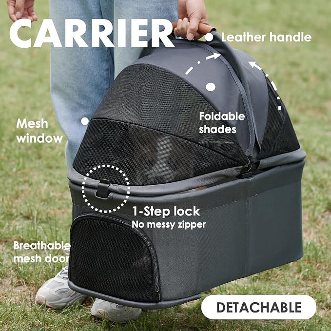 Zoosky 3-in-1 Foldable Pet Stroller - Front Door &amp; Rear Pocket