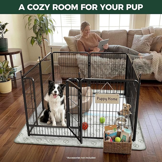 FXW Rollick Unleashed Dog Playpen, 32in, 8 Panels with Washable Pee Pad, Small/Medium, Black