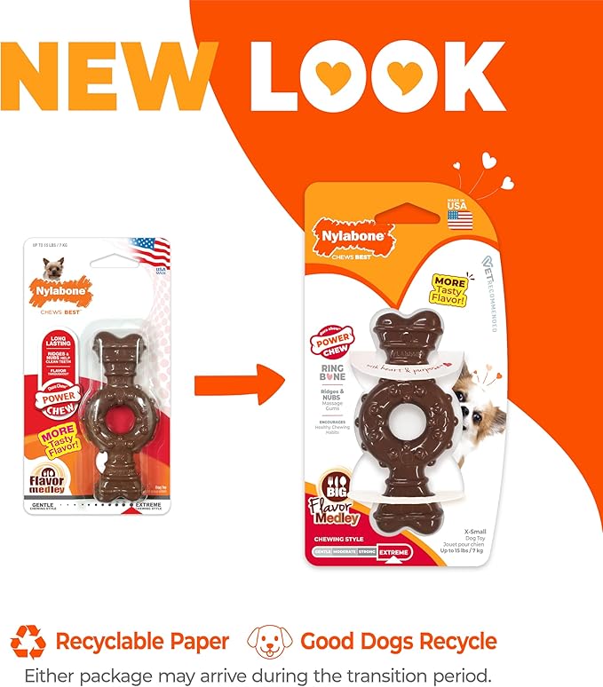 Nylabone Power Chew Ring Bone Dog Chew Toy, Flavor Medley, X-Small | Durable chew toys, long lasting, discourages destructive chewing, teeth-cleaning textures, for dogs up to 15 lbs