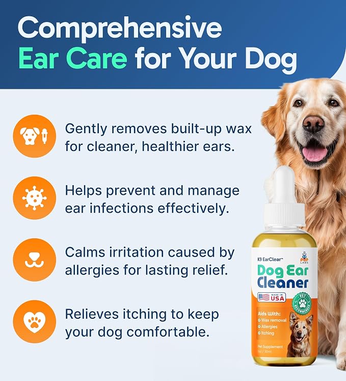 Pup Labs Ear Clear, Natural Dog Ear Cleaner and Infection Treatment for Dogs, Dog Drops for Itching, Irritation, & Wax Build-Up, 2-Pack