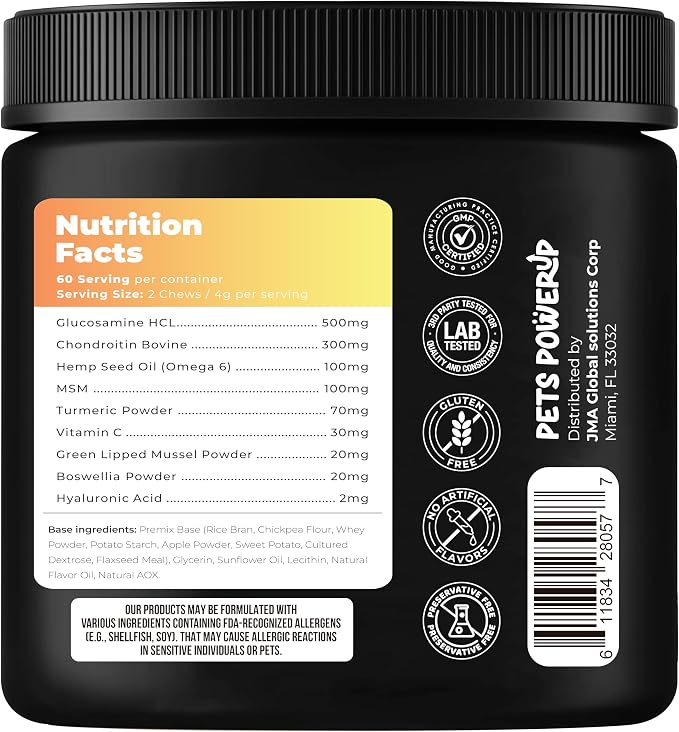 Hip & Joint Mobility Dog Vitamins and Supplements (120 Ct) Dog Bites Soft Chews Treats with Glucosamine Chondroitin MSM Turmeric Omega 6 Dog Joint Supplement for Small Medium Large Dogs