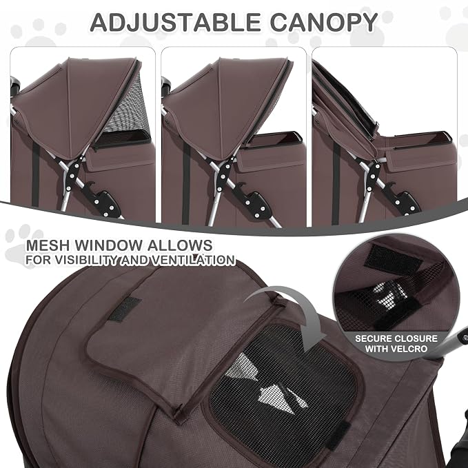 MoNiBloom Foldable Pet Stroller - Coffee, up to 33lbs