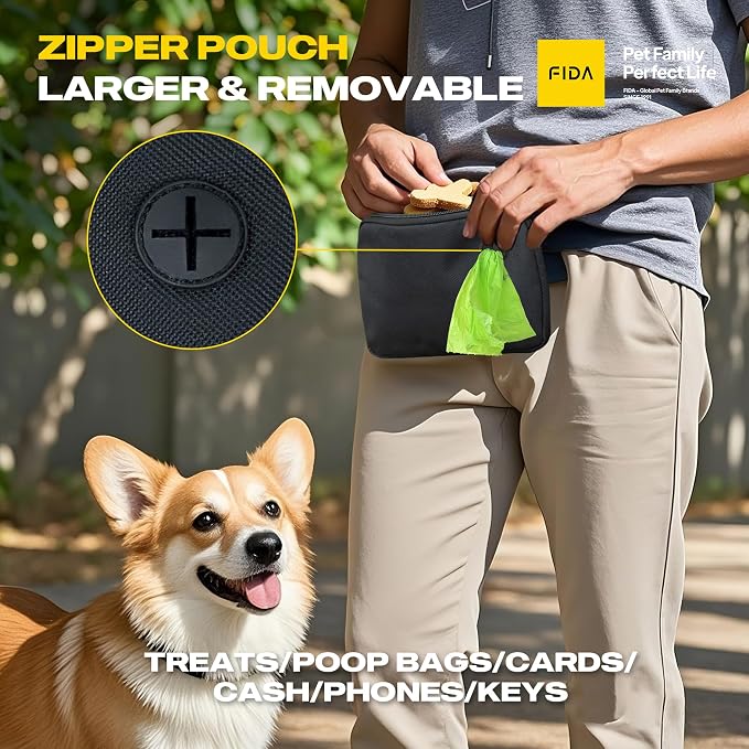 Fida 3-in-1 Hands Free Dog Leash with Zipper Pouch, Bungee & Reflective Straps – Adjustable 5-8ft Crossbody/Waist Running Leash for Dogs, Detachable Traffic Handle for Safe Walking & Jogging