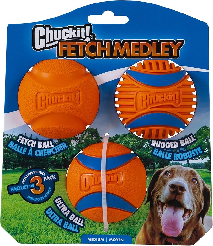 Chuckit! Dog Fetch Balls Medium 3 Pack (Ultra, Rugged Included) Ultra Ball 2 Pack