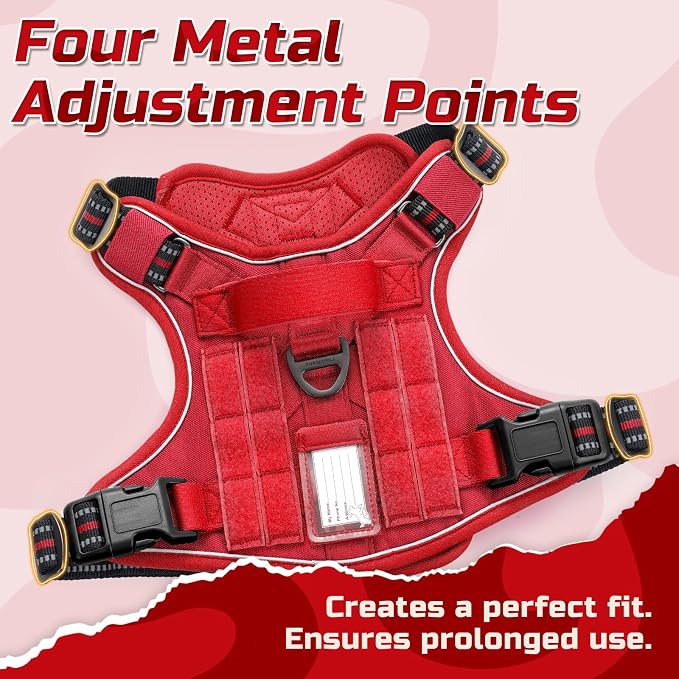rabbitgoo Tactical Dog Harness for Medium, No Pull Military Service Vest | Molle & Handle, Heavy Duty, Adjustable, Reflective Straps, Easy Control for Training Walking, Red, Medium