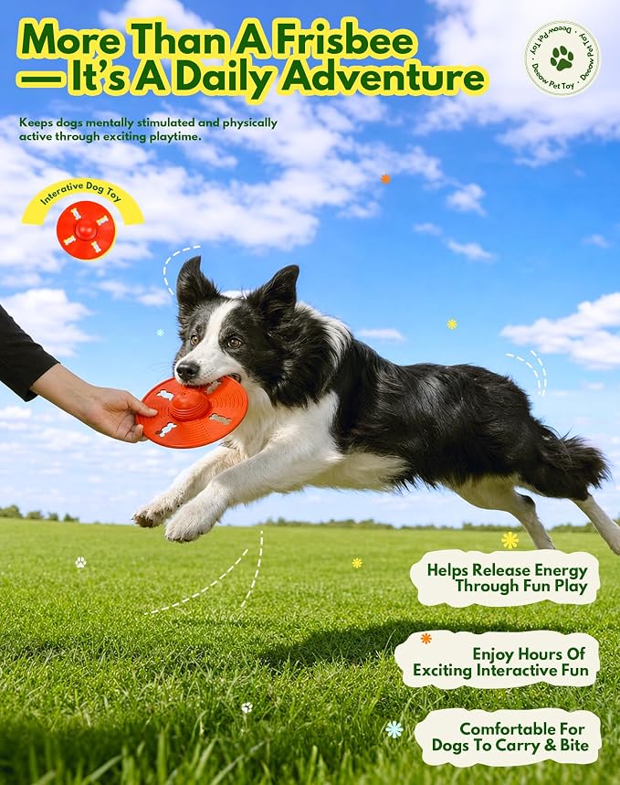 Deeow Squeaky Natural Rubber Dog Flying Disc/Frisbee/Flyer-6.5'' Spaceship | Water-float Natural Rubber Dog Frisbee for Outdoor, Spaceship Shaped 6.5'' Squeaky Interactive Fetch Toy for Anxiety Relief