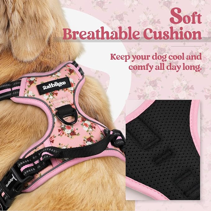rabbitgoo Dog Harness, No Pull for Small Dogs with 2 Leash Clips, Pet Vest | No Choke with Handle, Adjustable Soft Padded, Reflective, Easy Control for Walking, Pink Rose, Small