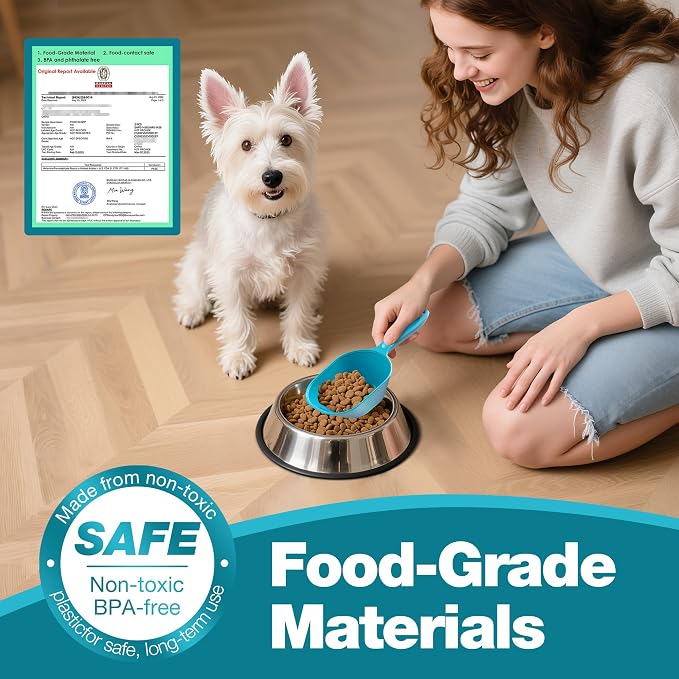 Dog Food Scoop 2 Pack, Pet Cup Capacity Cat Food Scooper With Measuring Lines For Dog, Puppy and Cat Coffee Bean, Flour Scoop Bule