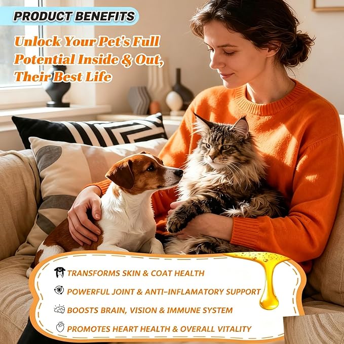 Salmon Oil Supplement for Dogs and Cats, Omega 3 Fish Oil Supports Skin, Coat & Joint Health, 8.5 fl oz