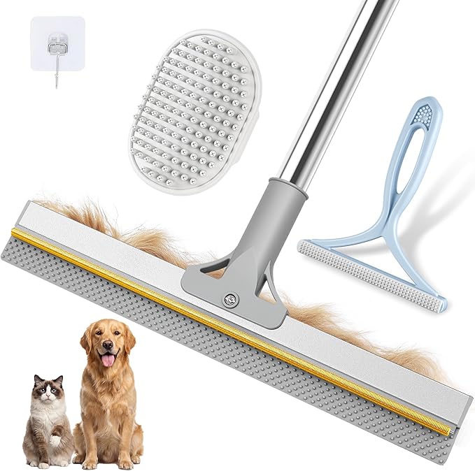 Pet Hair Remover for Carpet, 54 Inch Adjustable Long Handle Carpet Rake for Pet Hair Removal, 3 Piece Dog Hair Carpet Rake and Carpet Scraper Tool for Rugs, Couch, Stairs, Furniture