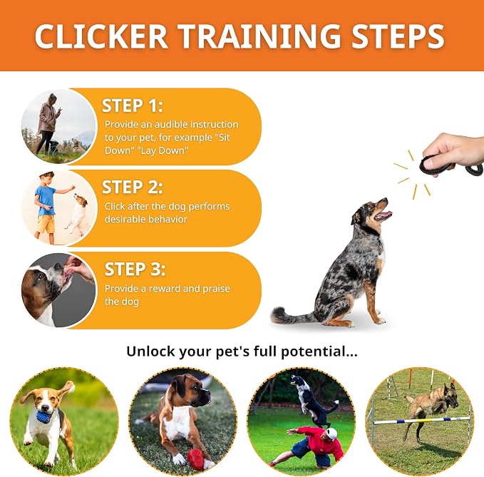Dog Training Clicker - Pet Training Behavioral Tool with Wrist Strap for Dogs, Cats, and Puppies - Lightweight and Durable