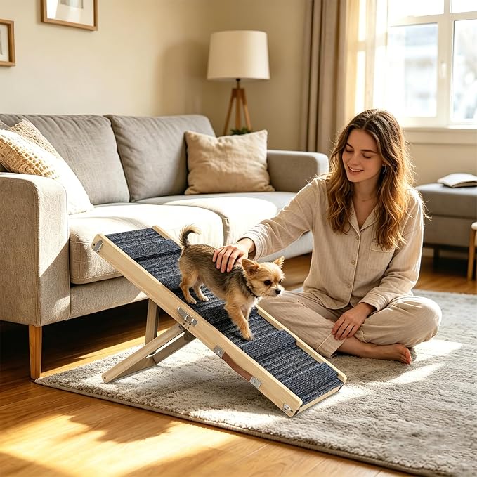 Pawaboo Dog Ramp, Foldable Small Dog Ramp for Couch Sofa Stairs, 4 Adjustable Height from 13'' to 21", Pet Ramps with Non-Slip Pad, Wood