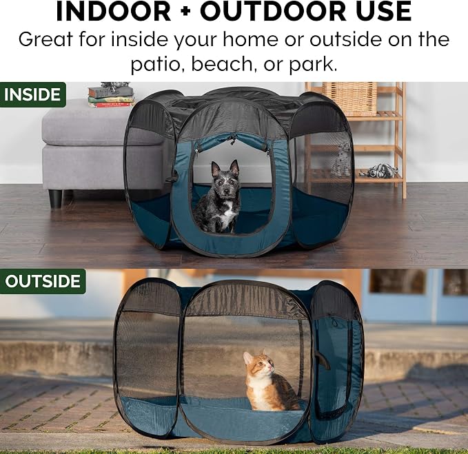 Furhaven Pop Up Playpen Pet Tent Playground - Sailor Blue, Medium