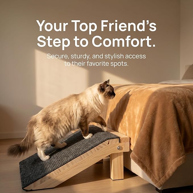Wooden Dog Ramp for Stairs, 4.3"/5.5" Height Adjustable Pet Ramp with Non-Slip Carpet Surface, Small Dog Step Ramp for Indoor Stairs, Entryway & Porch, Supports Senior Dogs & Cats (1-Pack)