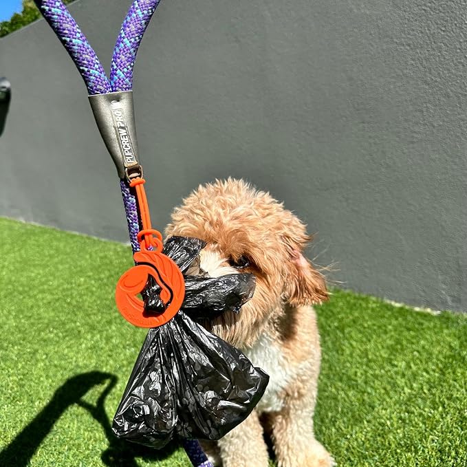 Dog Poop Bag Holder for Leash, Never Hold onto a Stinky Poop Bag Again, Waste Bag Holder for Leash, Dog Walking Accessory, Fits all thickness leash, Backpack, Strollers. Poop Pal, FurSentials (Orange)