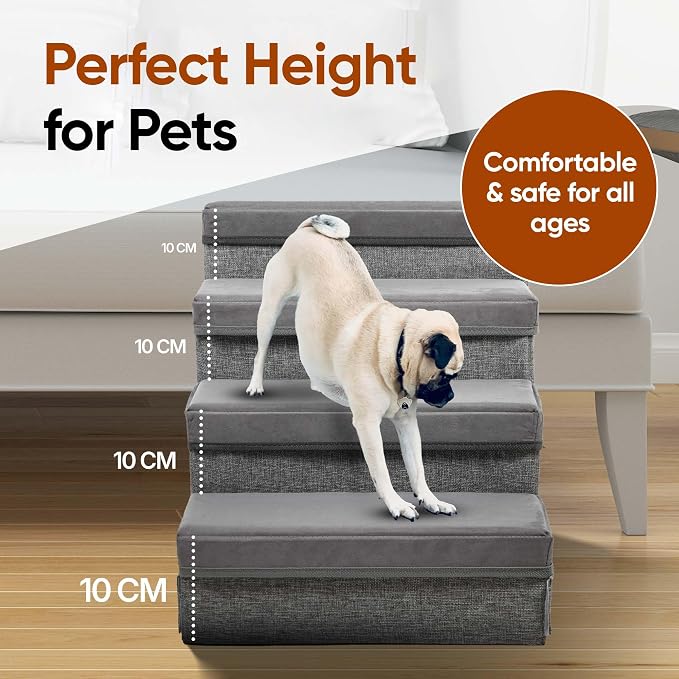 BOSQUE Dog Stairs for High Bed, Foldable Pet Stairs for Small Medium or Large Dogs Puppy with Storage for Bed or Couch, Cat Dog Steps Ramp with Zip up to 200 lbs