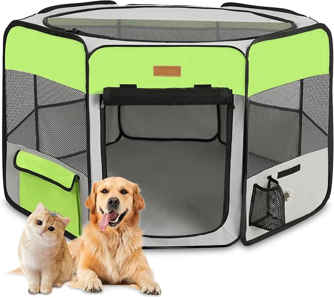 Portable Foldable Dog Playpen - Pet Tent, Green