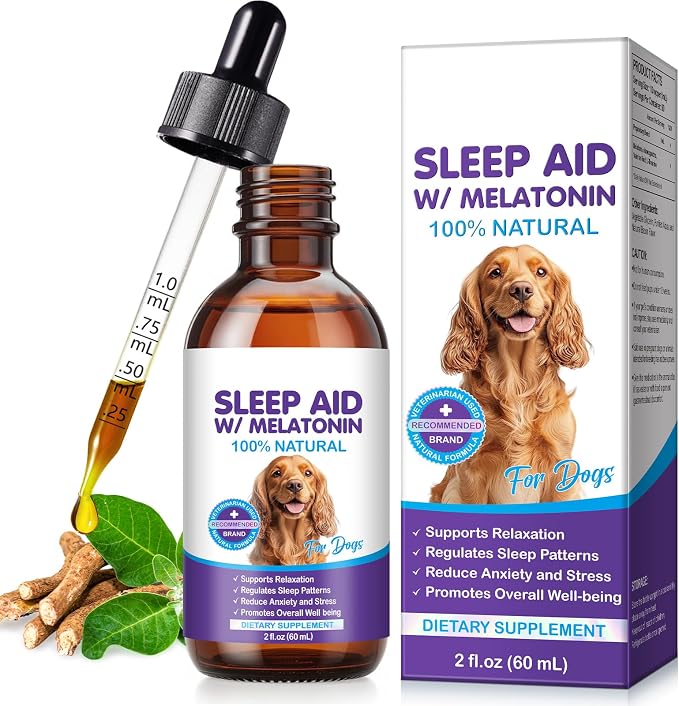Melatonin for Dogs,Calming Support for Dogs-60ML Natural Sleep Support for Relaxation & Stress Relief and Travel Stress - Alcohol-Free Formula