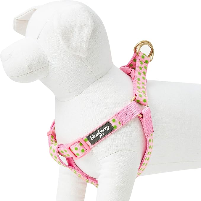 Blueberry Pet 4 Patterns Step-in Velvety Polka Dot Flocking Dog Harness in Baby Pink, Chest Girth 26" - 39", Large, Adjustable Harnesses for Dogs