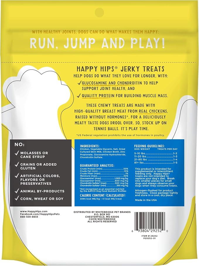 Happy Hips Jerky Dog Treats, Chicken, 12 oz. Pouch (Pack of 3)