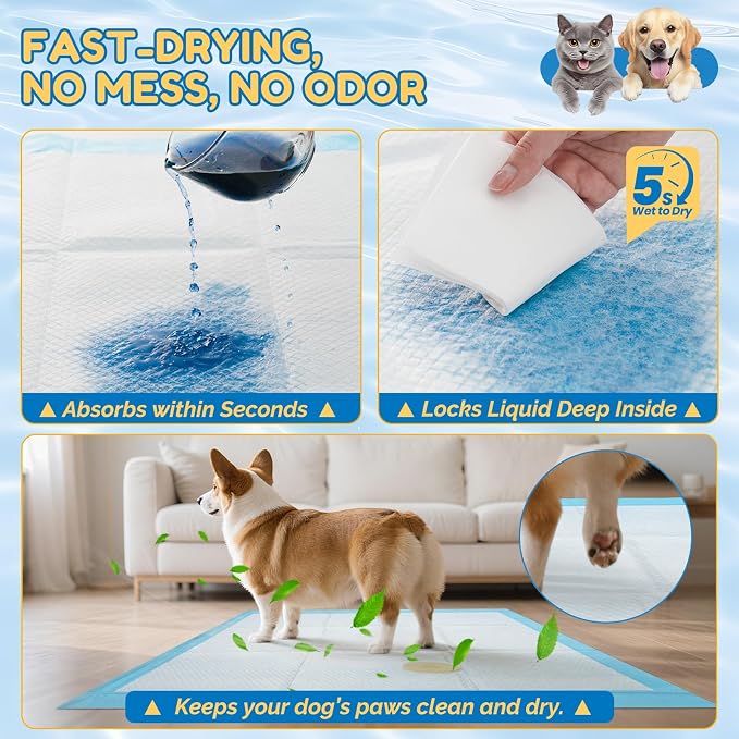 Extra Large Dog Pee Pads 28" x 34" - Barpor 5-Layer Super Absorbent Puppy Pads with Leak-Proof Quick-Dry & Fast-Edge Absorption, Disposable Dog Training Pads Anti-Slip, 40 Pack