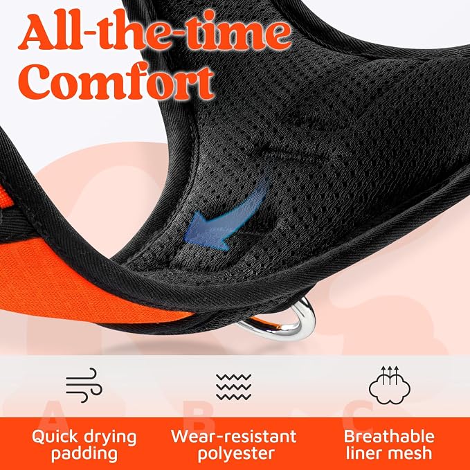 rabbitgoo Dog Harness for Large, No Pull 3 Buckles Easy On & Off | Soft Padded, Walking with Control Handle, Adjustable and Reflective, Orange, X-Large