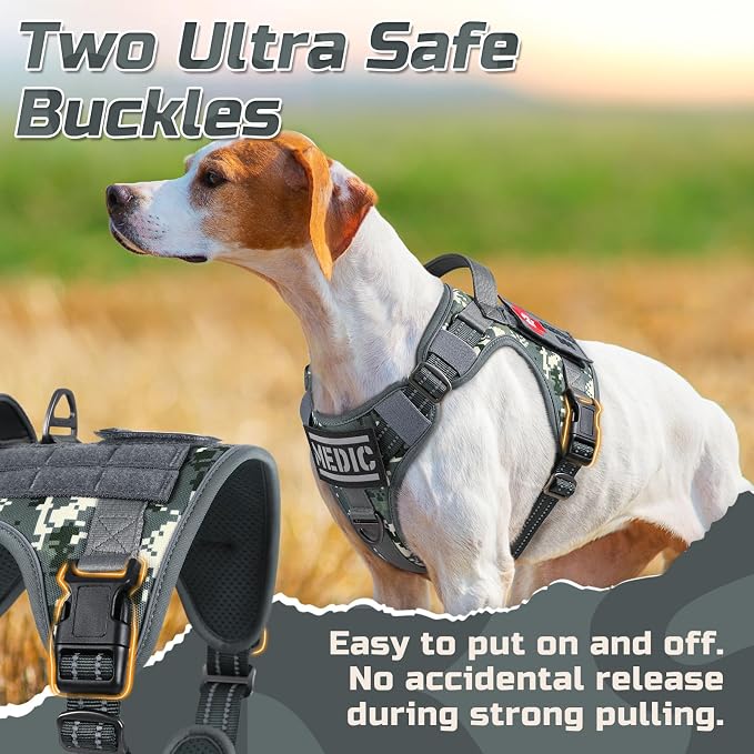 rabbitgoo Tactical Dog Harness for Large, No Pull Military Service Vest | Molle & Handle, Heavy Duty, Adjustable, Reflective Straps, Easy Control for Training Walking, Grey Camo, Large