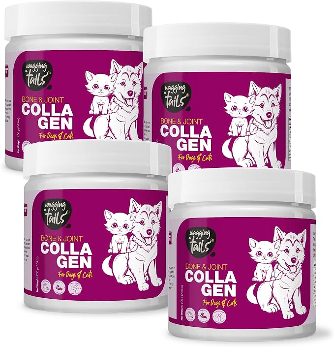 Bone & Joint Collagen Topper for Dog & Cat – UC-II Undenatured Type II, I & III Collagen Peptides Nutrition for Mobility & Cartilage – Unflavoured Powder Easy to Digest – 7.05 oz (Pack of 4)