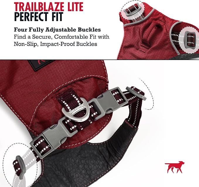 Tuff Pupper All-Day Wear Dog Harness | for Walking, Trail Running, Hiking | Front & Back Leash Clips | Reflective Trim | Easy On/Off Buckles | Lightweight Breathable | No Pull Design (Medium, Red)